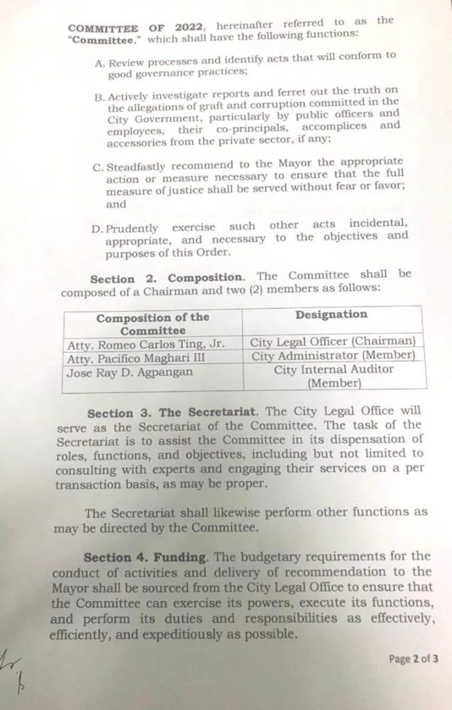 Bacolod City Mayor Albee Benitez Issued EO for Good Governance