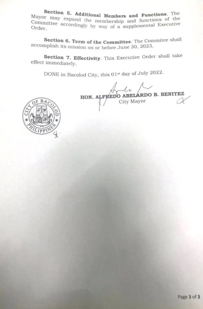 Bacolod City Mayor Albee Benitez Issued EO for Good Governance